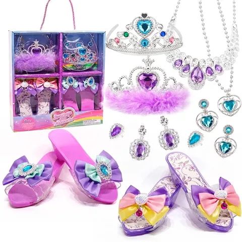 Prinzessin Verkleiden Zubehör Spielzeug High Heels Krone Halskette Ohrringe Ring Zauberstab Rollenspiel Geschenk Für Kleine Mädchen