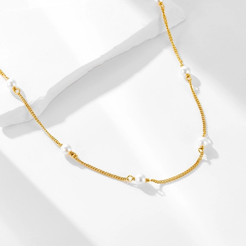 Collana Künstliche Perle Argento Sterling 925 Placcato Oro Catena Minimalista Choker Gioielli Di Moda Eleganti Per Donne
