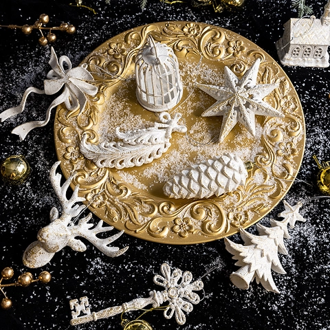 Christmas Tree Hanging Ornaments White Gold Glitter Plastic Festive Star Pinecone Reindeer Decoration Holiday Home