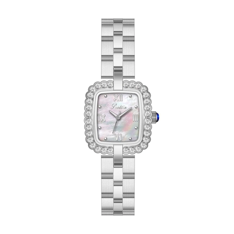 Reloj Cuarzo Mujer Lujo Bisel Cuadrado Pedrería Esfera Nácar Correa Metálica Impermeable Elegante