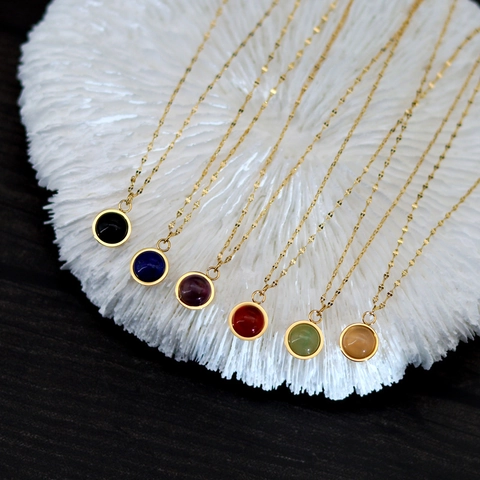 Collana Pendente Pietra Rotonda Placcato Oro 18K Acciaio Inossidabile Agata Naturale Lunetta Minimalista Gioielli Donna