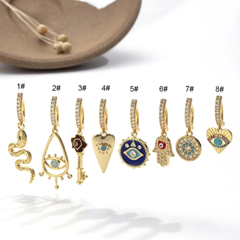 Gioielli Per Piercing All'Ombelico In Stile Bohémien In Acciaio Inossidabile E Rame Con Zircone Pendenti Cuore E Malocchio