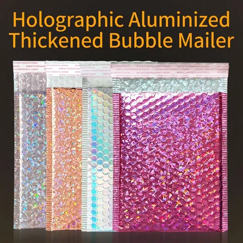 Holographic Bubble Mailers Laser Padded Envelopes Waterproof Self Seal Shipping Bags For Gift Business Packaging
