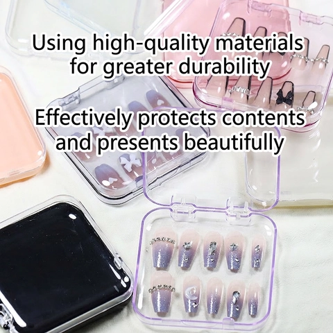 Press On Nail Storage Box Transparent Plastic Square Flip Top Dustproof Portable Organizer Container Nail Art Display
