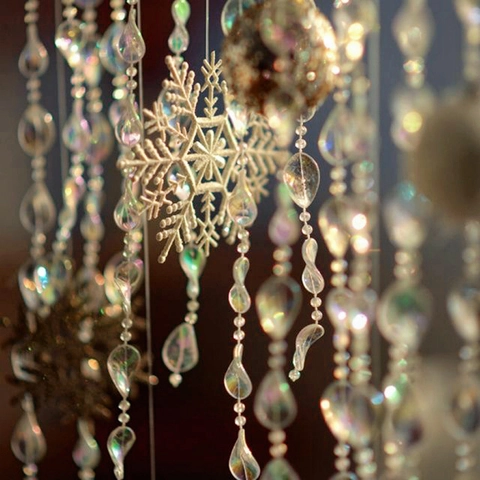 Christmas Snowflake Bead Garland Iridescent Faceted Plastic Hanging Chain For Holiday Party Tree Decoration