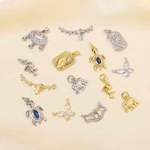 Ciondoli Farfalla Elefante Tartaruga Fenicottero Rame Zirconia Cubica Placcato Oro Argento Accessori Gioielli DIY Donne