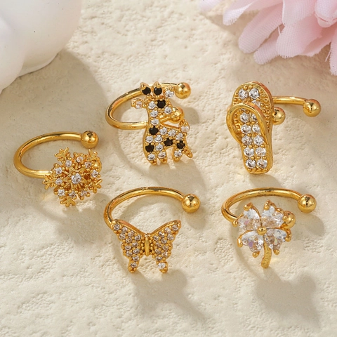 Vintage Zirconia Ear Bone Clip No Piercing Luxury Brass Gold Silver Rhinestone Ear Clips For Women Fashion Jewelry
