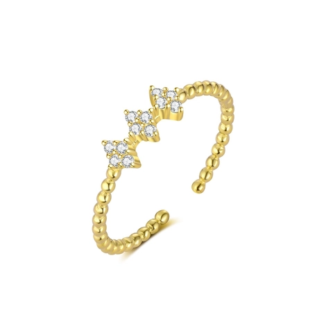 925 Sterling Silver Vintage Beaded Stud Earrings And Open Ring Gold Plated Zirconia Tassel Design Commuting Women Jewelry