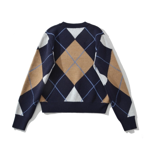 Maglione In Maglia Argyle Da Donna Girocollo Maniche Lunghe Stile Retro Preppy Acrilico Cotone Multicolore