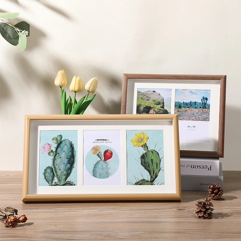 Multi Opening Photo Frame Wood Texture Plexiglass Collage Picture Frame Tabletop Wall Mounted Nordic Minimalist Home Decor