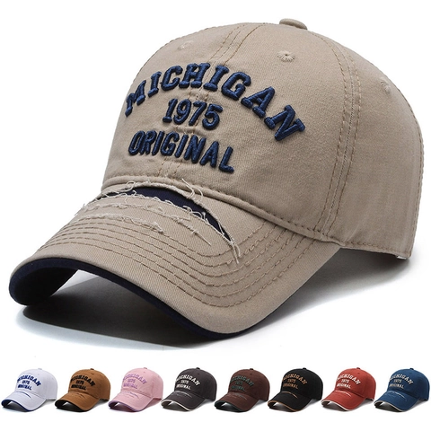 Casquette De Baseball En Coton Broderie Michigan 1975 Vintage Effet Usé Ajustable Chapeau De Soleil Hommes Femmes