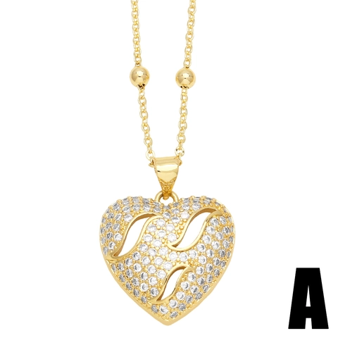 Fashion Copper Gold Plated Heart Pendant Necklace For Women Micro Pave Zirconia Hollow Heart Clavicle Chain Jewelry Gift