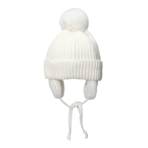 Kids Winter Knitted Earflap Hat Warm Acrylic Trapper Hat With Faux Fur Pom Pom For Baby Toddler Girls Boys Solid Color Beanie