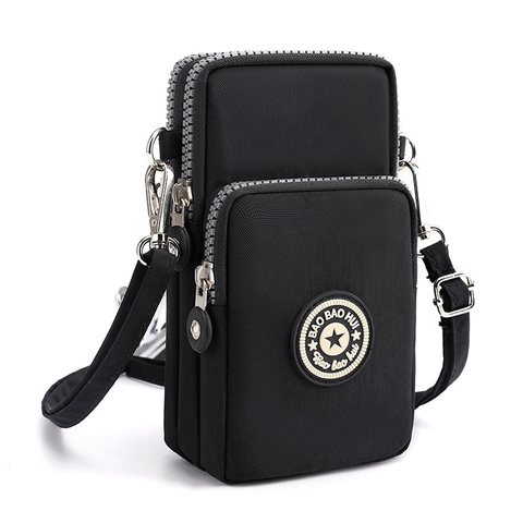 Women Nylon Crossbody Mobile Phone Bag Water Resistant Mini Shoulder Purse With Multi Zipper Layers For Travel