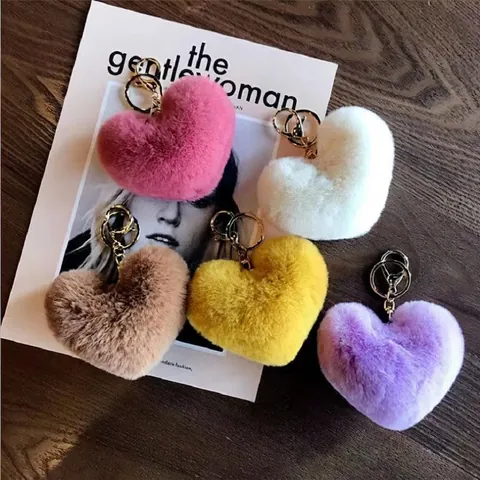 Portachiavi In Peluche A Forma Di Cuore Pelliccia Sintetica Ciondolo Per Borsa Soffice Accessorio Decorativo Regalo