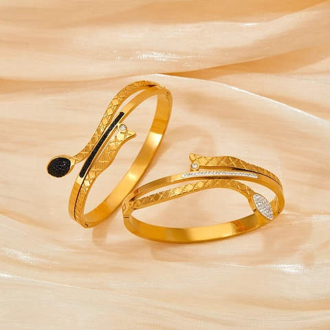 Brazalete De Serpiente De Acero Inoxidable Con Circonita Diseño Envolvente Texturizado Para Mujer Joyería Elegante Regalo
