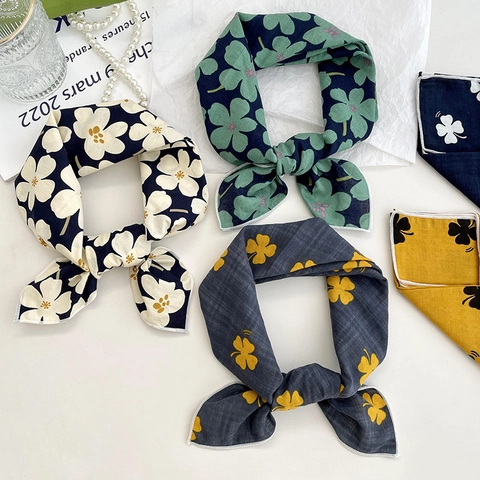 Cotton Linen Square Scarf For Women Floral Paisley Pattern Decorative Neckerchief Elegant Hair Band Stylish Headscarf
