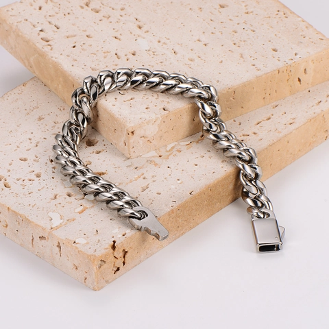 Bracelet Maille Gourmette Pour Hommes En Acier Inoxydable 304 Poli Style Hip Hop Bijoux Minimalistes Avec Fermoir Boîte