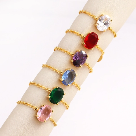 Oval Zircon Adjustable Chain Ring Copper Gold Plated Dainty Minimalist Jewelry For Women Heart Charm