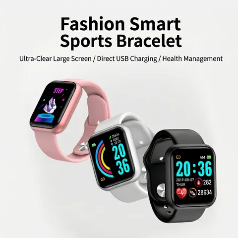 Y68 D20S Smart Watch Fitness Tracker Heart Rate Blood Pressure Monitor Sleep Tracking Macaron Color Sport Bracelet