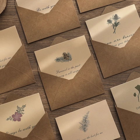 Vintage Floral Botanical Greeting Cards Kraft Paper Envelopes Stickers Festival Birthday Wedding Party Stationery