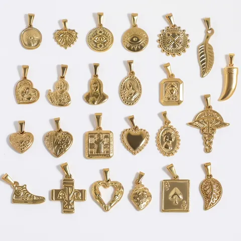 Ciondoli Vintage In Oro Acciaio Inossidabile Malocchio Cuore Croce Ritratto Charms Per Creazione Gioielli Accessori Donna