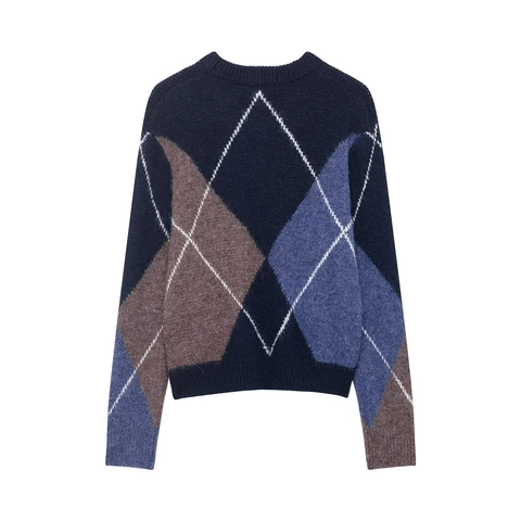 Πλεκτό Πουλόβερ Argyle Γυναικείο Vintage Γεωμετρικό Μοτίβο Χαλαρή Γραμμή Μαλακό Μακρυμάνικο Casual Top