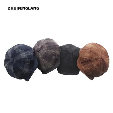 Retro Britse Newsboy Pet Octagonaal Plaid Corduroy Verstelbare Schilder Baret Dames Casual Winter Accessoire