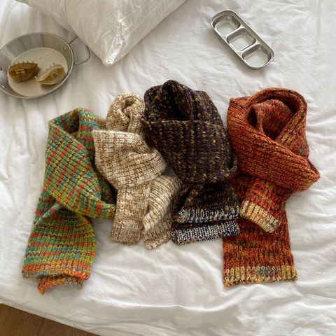 Bufanda de Punto Grueso Retro para Mujer Color Mezclado Acrílico Suave Cálido Invierno Calentador de Cuello Bufanda de Punto Regalo