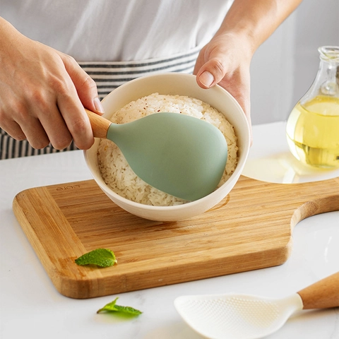 Spatola Per Riso In Silicone Antiaderente Con Manico In Legno O Acciaio Inossidabile Resistente Al Calore