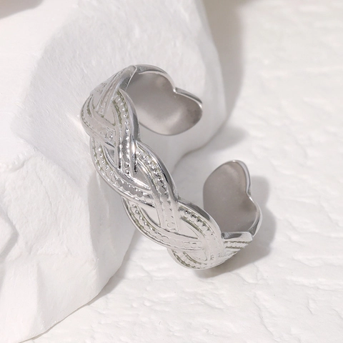 Anello Regolabile Intrecciato Vintage Acciaio Inossidabile Placcato Oro 18K Resistente All'acqua Stile Francese Donna