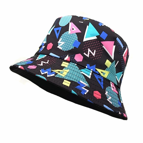 Retro Fischerhut Mit Geometrischem Druck Wendbar Sonnenschutz Polyester Outdoor Sonnenhut Für Damen Herren Memphis Stil