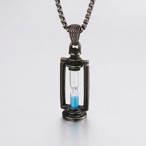 Pendente Clessidra Vintage Acciaio Inossidabile Vetro Sabbia Blu Forma Lampada Cherosene Gioielli Stile Punk Retrò