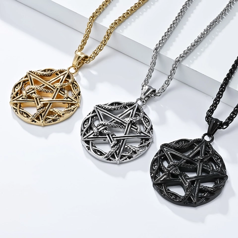 Collana Pendente Pentacolo Serpente Retro Stile Gotico Satanico Punk Gioielli In Acciaio Al Titanio Per Uomo Donna
