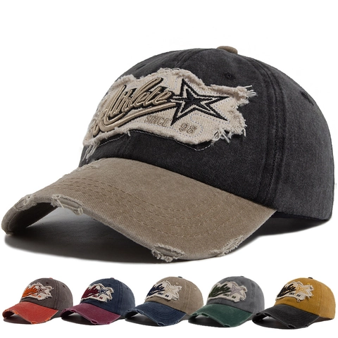 Cappello Da Baseball In Cotone Lavato Vintage Con Patchwork Distressed E Ricamo Athlete Regolabile