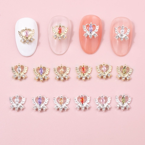 Heart Wings Crown Alloy Nail Charms Marquise Zircon Rhinestone DIY Manicure Decoration Luxury Sweet Style