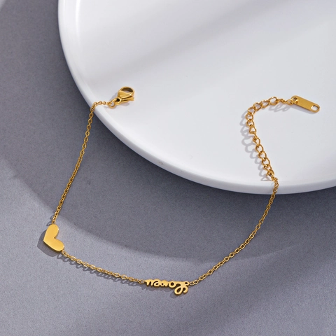 Roestvrijstalen Hartarmband Met Love Letter Bedel Eenvoudige Mode Sieraden Voor Dames Verstelbare Verlengketting