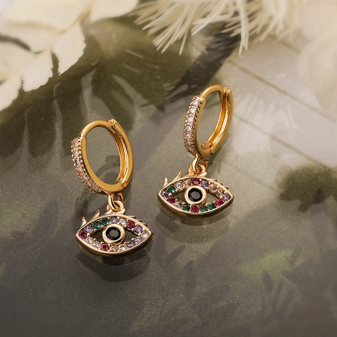 Orecchini a Cerchio Huggie Malocchio Zirconia Colorata Rame Placcato Oro Argento Orecchini Pendenti per Donna Gioielli
