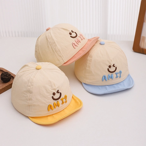 Cappellino Da Baseball Per Neonati Con Visiera Morbida Ricamo Faccina Sorridente Traspirante Protezione Solare Regolabile
