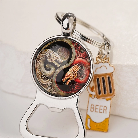 Father's Day Gift Metal Keychain Bottle Opener Vintage Chinese Style Taiji Bagua Pattern Beer Glass Charms Key Ring Pendant
