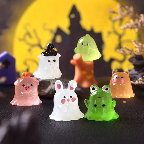 Lichtgevende Halloween Geest Miniatuur Ornamenten Hars Dier Figuur Glow In Dark Micro Landschap Tuin Decor DIY