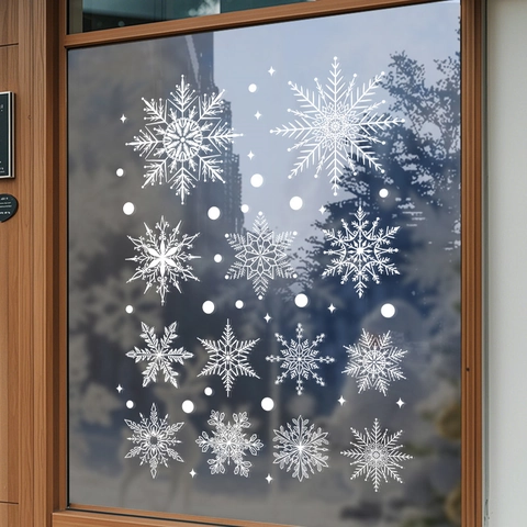 Christmas Snowflake Window Stickers White Static Cling PVC Reusable Winter Holiday Glass Door Decals Double Sided