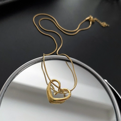 Hollow Heart Pendant Necklace Titanium Steel Snake Bone Chain Minimalist Clavicle Necklaces Jewelry Gifts For Women
