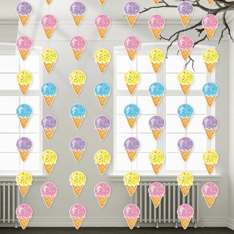 Summer Party Ice Cream Hanging Ornament String Paper Banner Hawaii Beach Theme Birthday Backdrop Decor Colorful Novelty
