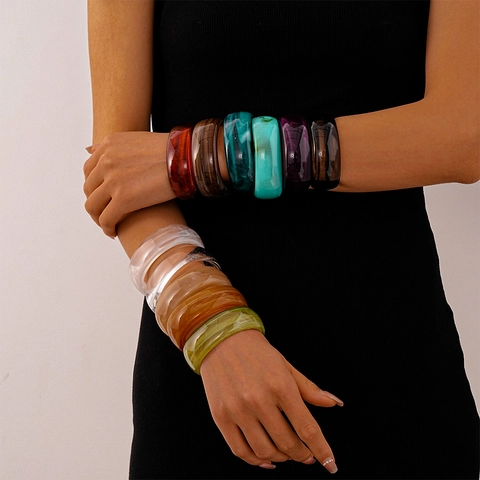 Brazalete Abierto Geométrico Irregular De Acrílico Retro Pulsera De Resina Con Textura De Mármol Ancha Para Mujeres Joyería De Mano Minimalista Vintage