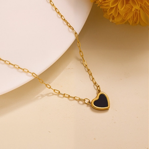 Collana Con Pendente A Cuore Acciaio Al Titanio Conchiglia Catena A Graffetta Minimalista Gioielli Eleganti Placcati Oro Per Donna