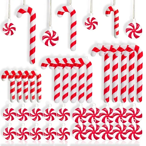 Christmas Candy Cane And Peppermint Hanging Ornaments Red White Spiral Plastic Decorations For Tree Home Holiday Party
