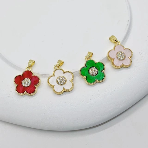 Camellia Sakura Flower Pendant Charms Copper Gold Plated Cubic Zirconia Enamel For DIY Jewelry Making Necklace Bracelet