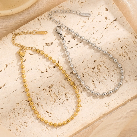 Pulsera De Cadena De Bolas De Acero Inoxidable Chapado En Oro De 18K Eslabón De Extensión Ajustable Joyería De Moda