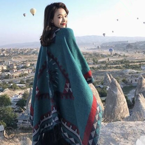 Chal Étnico Grueso De Tela Mezclada Con Borla Diseño Paisley Floral Poncho Para Mujer Viaje Invierno Cálido
